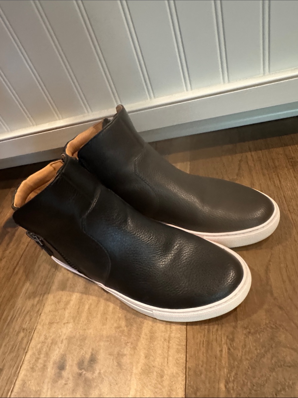 gentle souls Black Leather Ankle Booties with White Sole